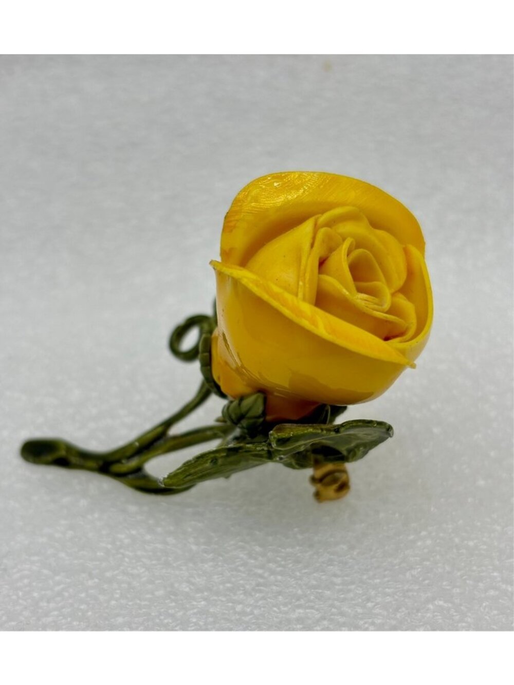 1950s Yellow Celluloid and Enamel Rose Blossom Brooch